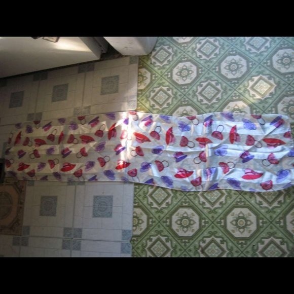 Fashionable Pink & Purple Hats & Purses White Background Silky Polyester Scarf - Picture 2 of 6